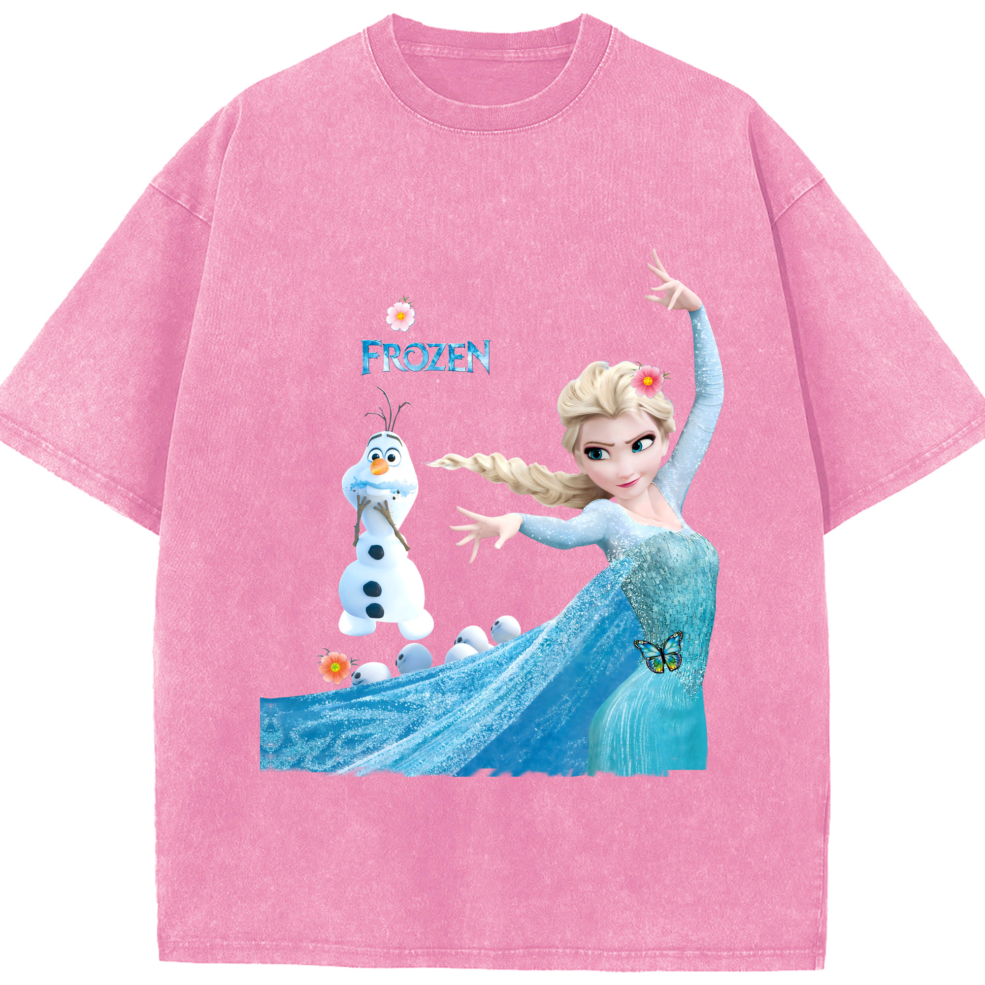 （画像用） アナと雪の女王 アンナ エルサ Frozen Anna Elsa 綿100% ヴィンテージ風 半袖Tシャツ（フロントプリント）
